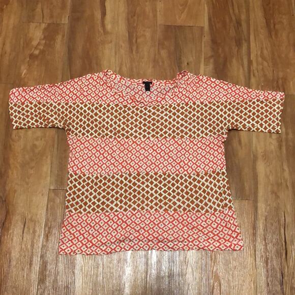 J. Crew Lightweight Orange and Brown Aztec Diamond Patterned Top Size Medium - Picture 2 of 8